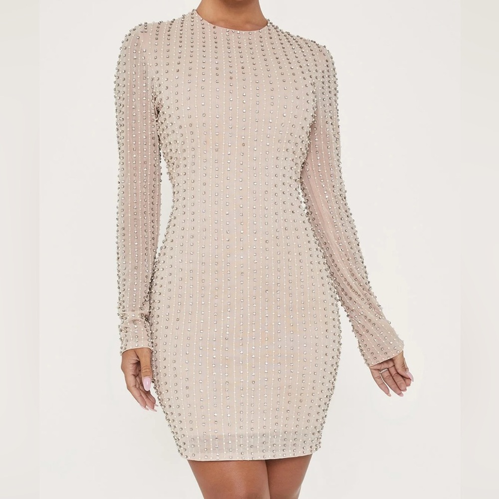 MESHKI Beaded dress. Size S. Worn once. Light Dusty Rose color.